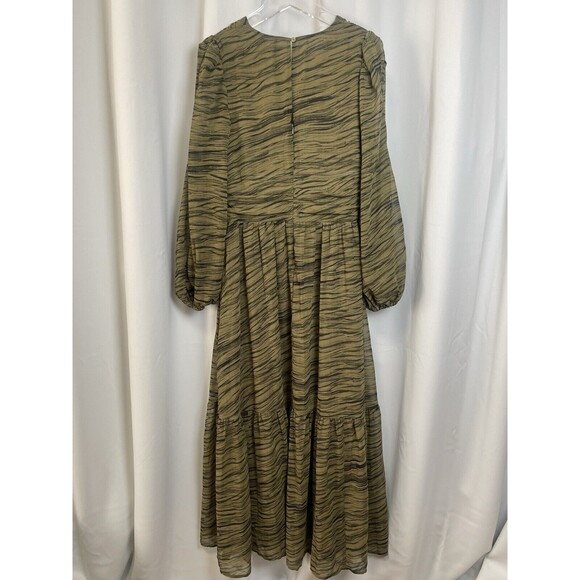 Chelsea28 Split Long Sleeve Tiered Dress In Olive Black Geode Stripe Sz M New - Picture 6 of 11